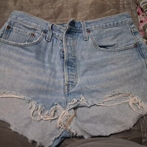 Levi's Light Blue Distressed Women Shorts